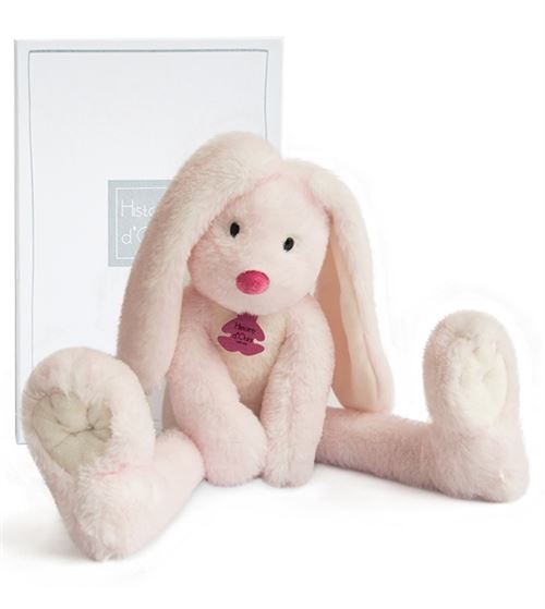 Peluche fluffy : lapin rose longues jambes doudou et compagnie