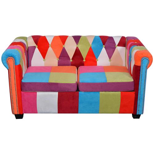 vidaXL Tweezitsbank Chesterfield-stijl stof meerkleurig