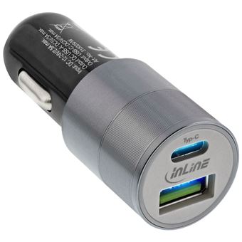 Adaptateur secteur du chargeur de voiture USB InLine® Charge rapide 3.0, 12  / 24VDC - 5V CC / 3A, USB-A + USB Type-C, noir - Adaptateur et convertisseur  - Achat & prix