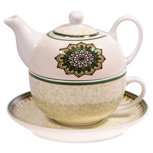 Théière solo en porcelaine Mandala Vert