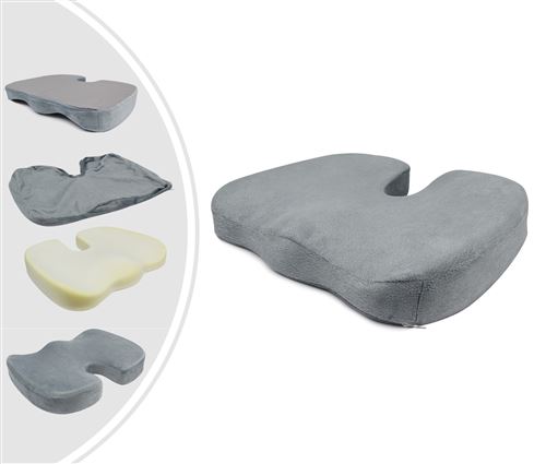 Coussin de Siège Orthopédic, Coussin pour Coccyx en Mousse à Mémoire de Forme, Gris, Dimensions: 45 x 35 x 7 cm