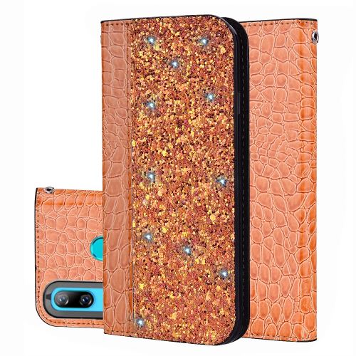 Etui en PU épissage pailletées crocodile auto-absorbé orange pour votre Huawei Y7 Pro (2019)