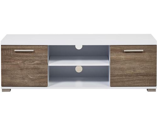 SUBLEEM Meuble TV 120 cm POLLY Blanc et Chêne foncé