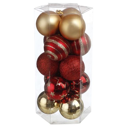Kit déco pour sapin de Noël - 15 Pièces - Rouge et doré