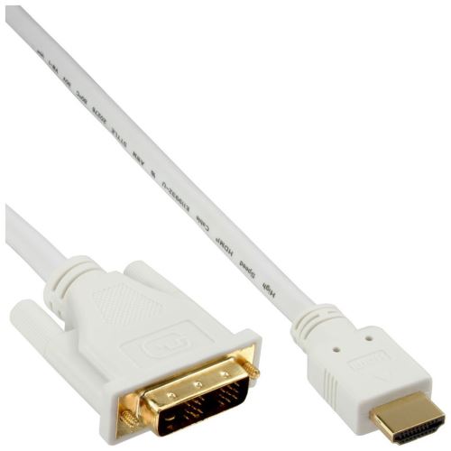Câble HDMI-DVI, InLine®, HDMI mâle vers DVI 18 + 1 mâle, blanc / or, 5 m