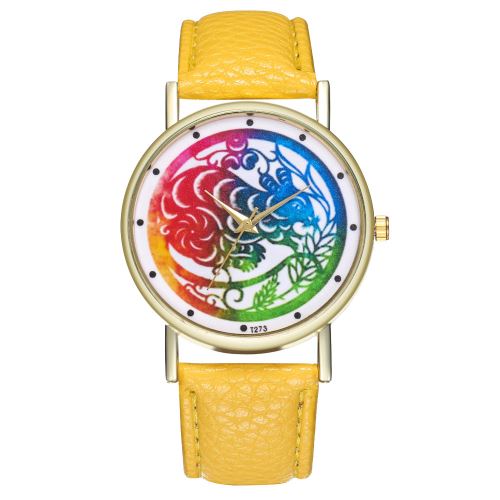 Montre de sport pour homme avec bracelet en cuir et quartz T273-Ajaune