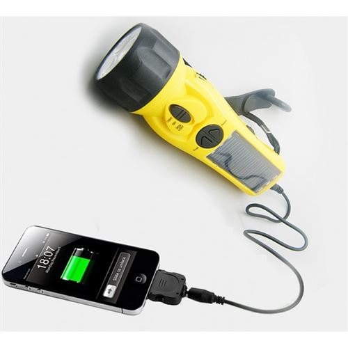 Lampe Torche Chargeur de Secours à Energie Solaire et Dynamo