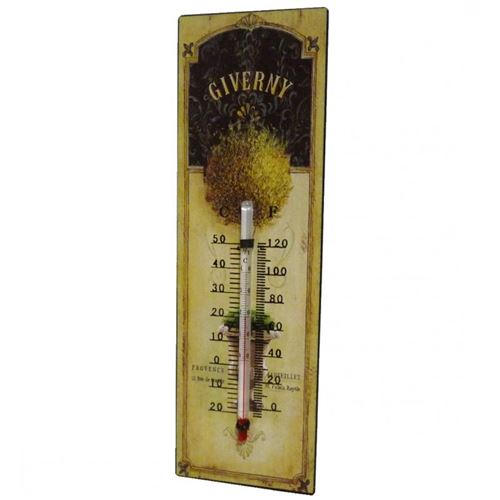 L'Héritier Du Temps - Thermomètre mural décoratif en celsius et farenheit ou à poser motif 'floral ancien' en fer et papier vernis 0,5x8x25cm