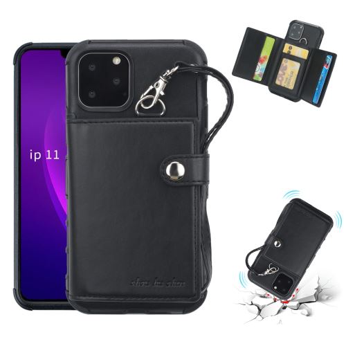Coque en TPU + PU avec porte-cartes multifonctions noir pour votre Apple iPhone 11 6.1 pouces (2019)