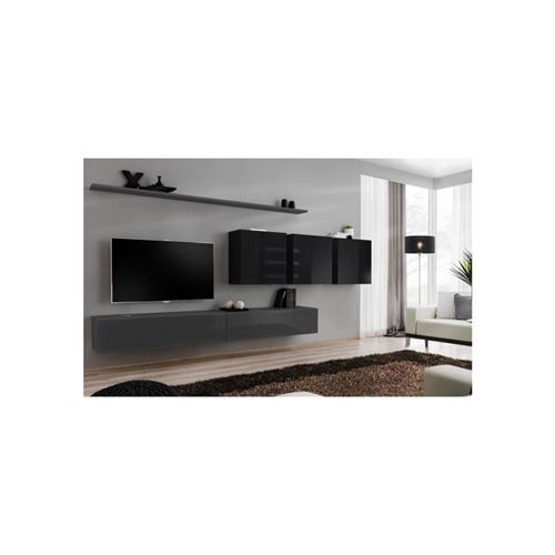 Ensemble meuble salon SWITCH VII design, coloris gris et noir brillant.