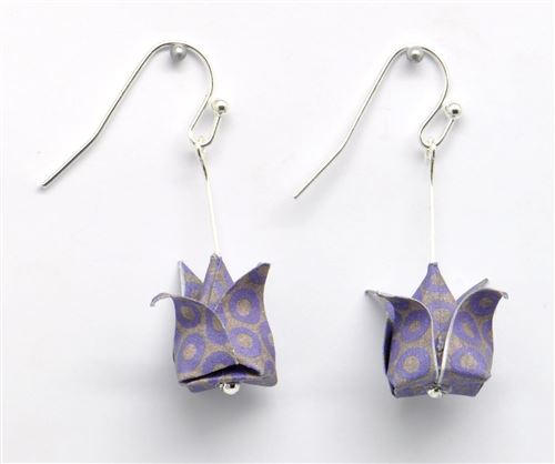 Boucles d'oreille papier origami lotus violet - the cocotte