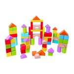 Playtastic Seau De 100 Blocs De Construction En Bois – 4 Couleurs, 6 Formes, Anse De Transport, Jeu De Motricité