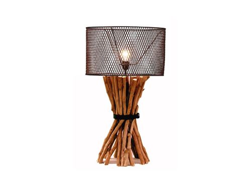 Lampe à poser BROCANTE en bois et métal - H.81 cm
