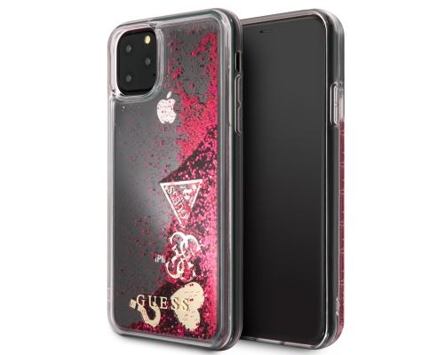 Coque Guess Paillettes Hearts fuchsia pour Iphone 11
