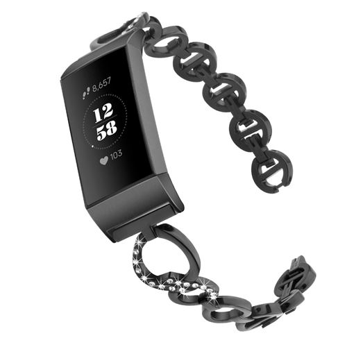Bracelet en acier inoxydable élégant pour Fitbit Charge3 / Charge4 - Noir