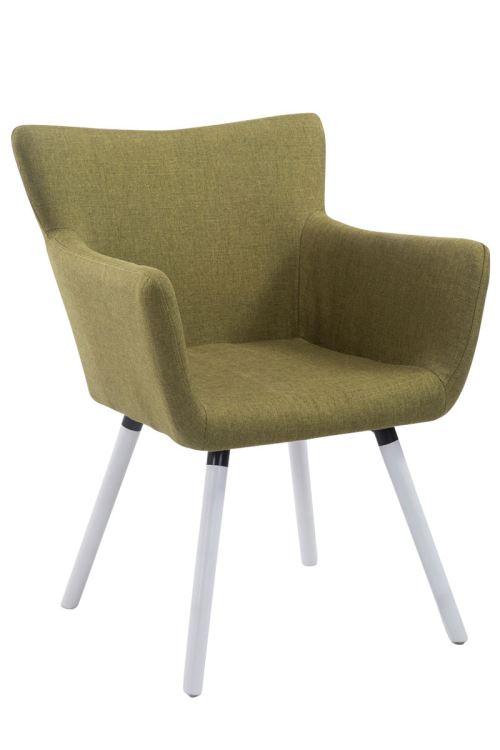 Chaise visiteur Antwerpen tissu - Pieds en bois de chêne Blanc - Siège Vert