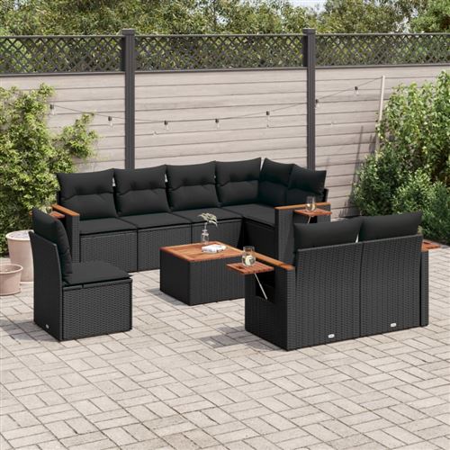Non Communiqué Noir Vidaxl 9-Delige Loungeset Met Kussens Poly Rattan Zwart3259409