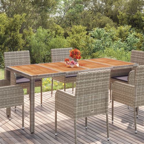 Non Communiqué Gris Table De Jardin Dessus En Bois 190X90x75 Cm Résine Tressée