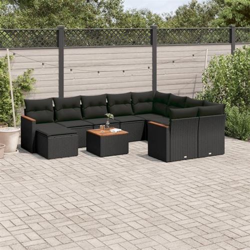 Non Communiqué Noir Vidaxl Salon De Jardin Avec Coussins 11 Pcs, Canapés De Terrasse, Ensemble De Meubles De Patio, Mobilier D'extérieur, 3226559