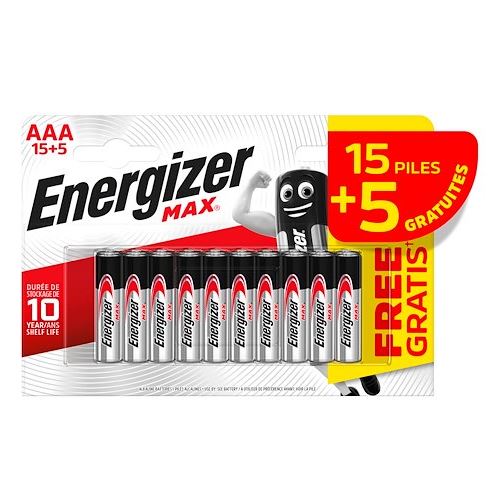 Blister de 15 piles + 5 piles offertes LR03 Energizer Max