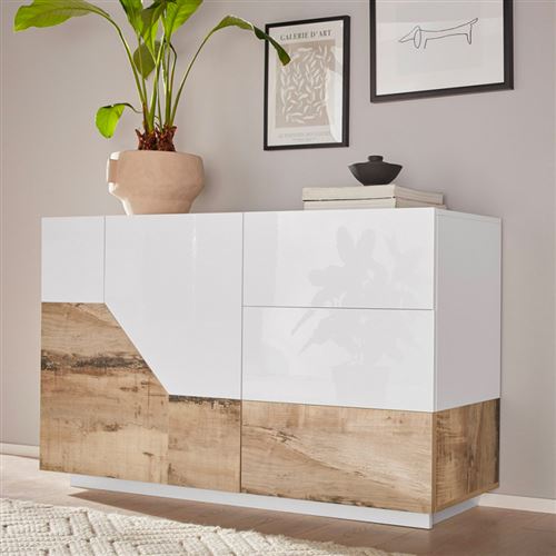 Buffet 140x43cm buffet salon cuisine 2 portes 3 tiroirs Mira Wood