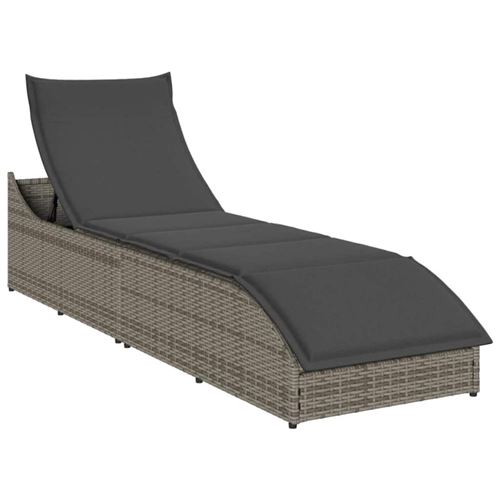 Non Communiqué Gris Chaise Longue Pliante Coussin Et Rangement Résine Tressée