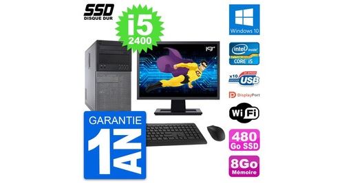 Pc tour dell 790 mt ecran 19" intel i5-2400 ram 8go ssd 480go windows 10 wifi