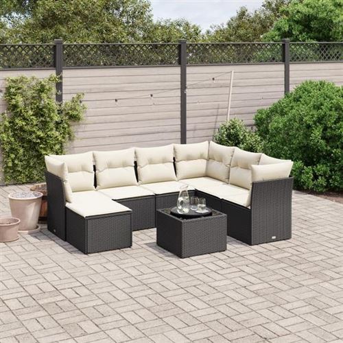 Non Communiqué Noir Vidaxl Salon De Jardin Avec Coussins 8 Pcs, Canapés De Terrasse, Ensemble De Meubles De Patio, Mobilier D'extérieur, 3263222