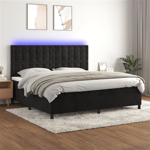 vidaXL Sommier tapissier avec matelas et LED Noir 200x200 cm Velours