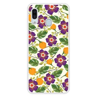 Coque en silicone renforcé imprimée compatible Samsung Galaxy A20 Fleurs Violettes - 1