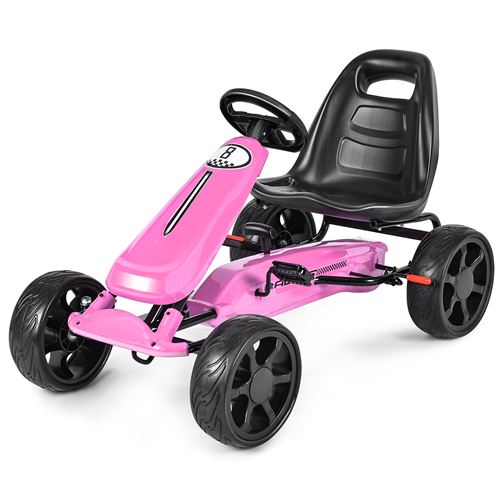 go kart à pédales giantex formule 1 racing embrayage avec frein, rose, roues en caoutchouc EVA pour enfants pour 3-8 ans