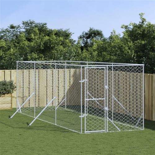 vidaXL Chenil d'extérieur pour chiens argenté 2x6x2 m acier galvanisé, chenil pour chiens, cage pour chiens, cage pour animaux de compagnie, niche
