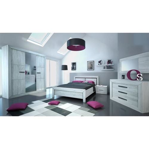 NEVA Lit adulte avec LED contemporain décor gris clair - l 160 x L 200 cm