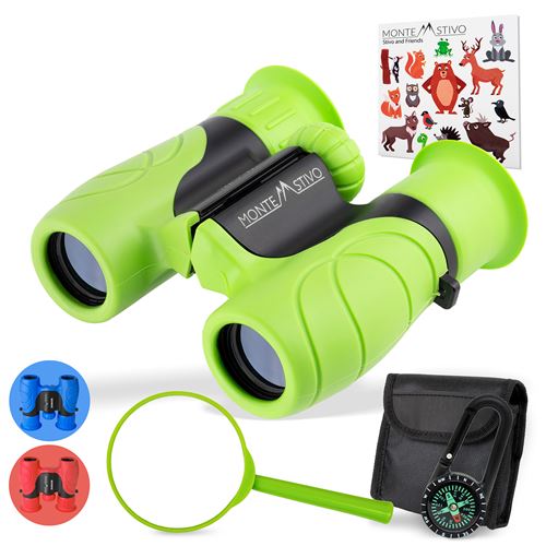 Jumelles Pour Enfants - Norsjo Montestivo - Kit De Jumelles - Grossissement 8X - Kit D'Exploration - Avec Boussole Et Sac À Dos - Plastique Alimentaire - Vert