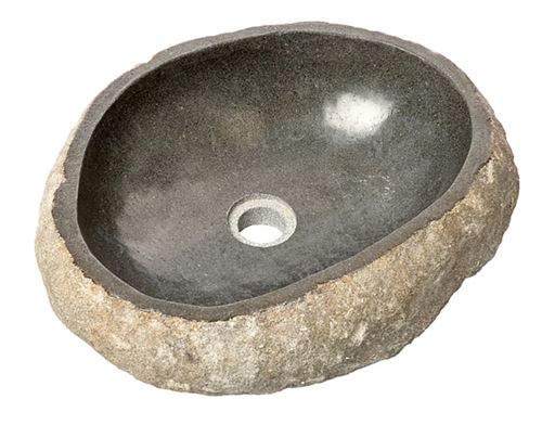 Vasque à poser / lavabo en pierre naturelle coloris Gris - Longueur 45 x Hauteur 15 x Profondeur 40 cm - PEGANE -