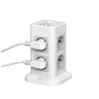 Prises, multiprises et accessoires électriques Tessan 5 en 1 Multiprise  Electrique Murale 3 Prises et 2 Ports USB,Interrupteur,Gris