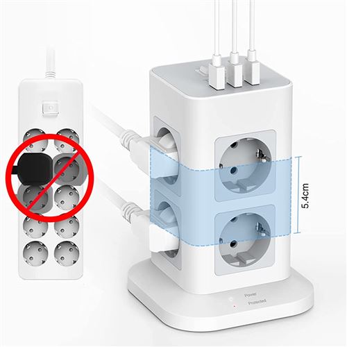 Acheter TESSAN multiprises multiprise prise verticale tour prise avec USB 2M  rallonge prise ue prise électrique Protection contre les surtensions