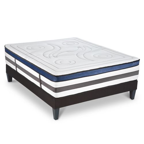 Ensemble Matelas Quintessence Mousse Accueil M&eacute;moire Cocooning 30cm et sommier gris 160x200cm 