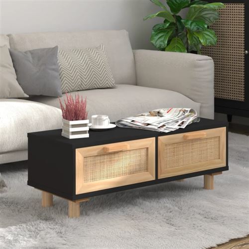 Vidaxl Noir Table Basse - Bois Et Rotin - Image 3