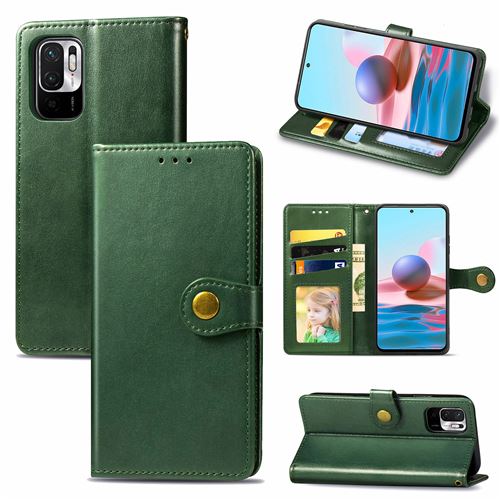 MPFRANCE Housse pour Xiaomi Redmi Note 10 5G Vert [Porte Carte, etui portefeuille, boucle]