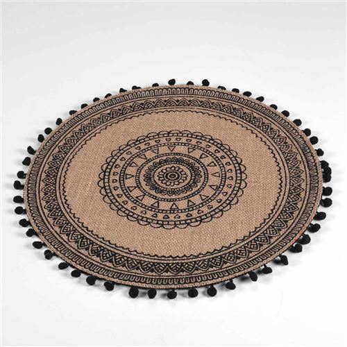 Set de table (0) 38 cm jute imprime+pompons renata Noir Douceur d'Intérieur