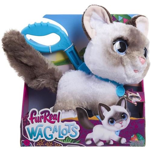 Non Communiqué Multicolore (Fourrure Marron/Gris, Visage Et Museau Blancs, Collier Et Laisse Bleus). Jouet Chat Interactif Furreal Friends Wag’lots 23 Cm Marcheur Sonore
