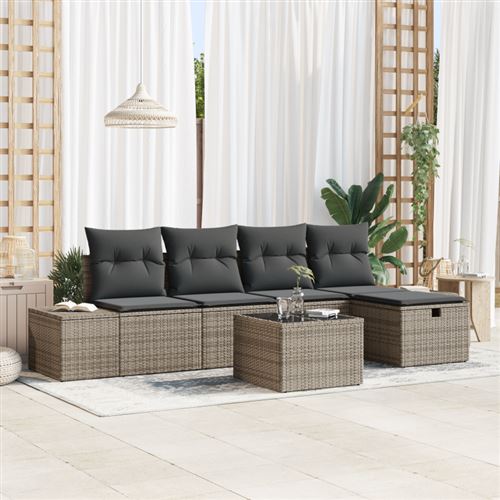 Non Communiqué Gris Ensemble De Canapés De Jardin 6 Pièces Avec Coussins Poly Rattan