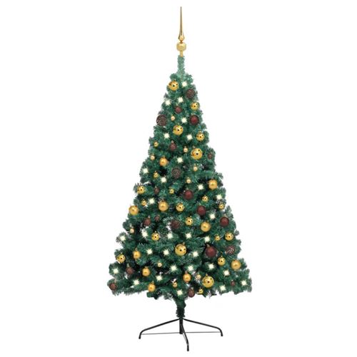 vidaXL Demi-arbre de Noël artificiel avec LED et boules Vert 120 cm