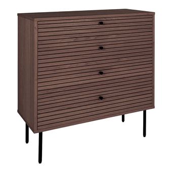 Commode 4 Tiroirs Effet Tasseaux Teinté Chêne Foncé - LOWAN - ALTOBUY - 1