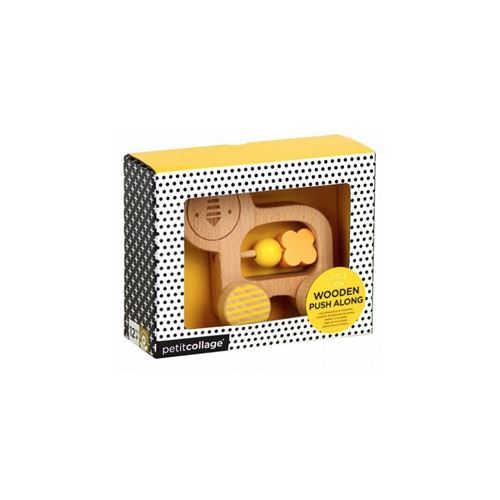 Animal a pousser en bois Petit Collage Lion jaune 12 cm