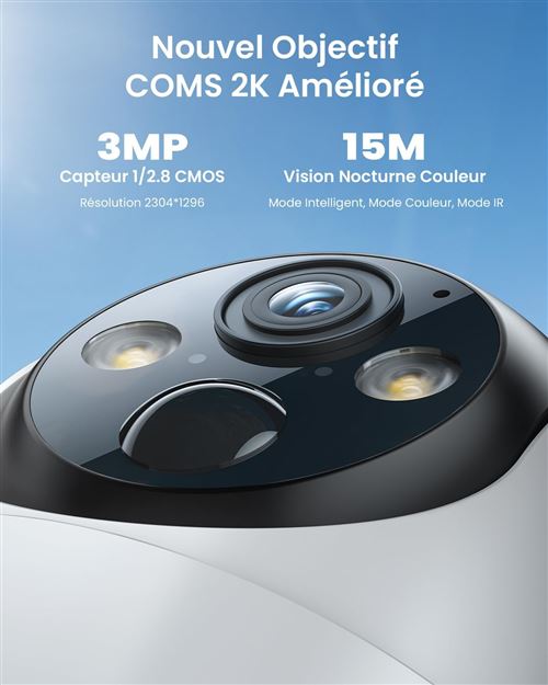 Caméra De Surveillance WiFi Extérieure 2K IEGEEK - Caméra IP 360° Compatible Avec 2,4GHz / 5GHz, Vision Nocturne En Couleur, Détection Humaine, Audio Bidirectionnel, Orientation Panoramique/verticale