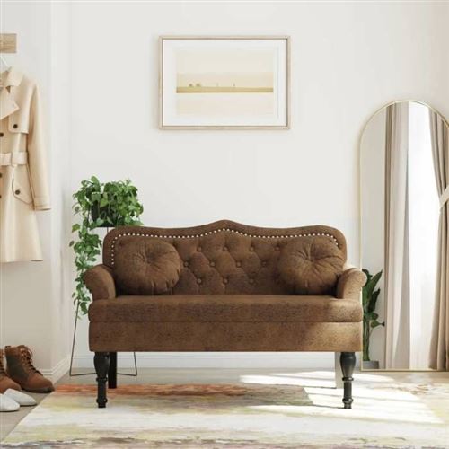 vidaXL Banc avec coussins marron 120,5x65x75 cm similicuir daim