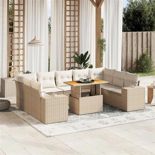 Non Communiqué Or Vidaxl Salon De Jardin Avec Coussins 10 Pcs, Canapés De Terrasse, Ensemble De Meubles De Patio, Mobilier D'extérieur, Beige 3272780