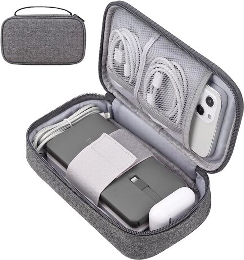 Mini Sacs de Voyage Étui de rangement gris foncé 7.8 x 4.7 x 2.1pouces pour Chargeur Apple, accessoires câbles ,cordons, disque dur externe, banque d'